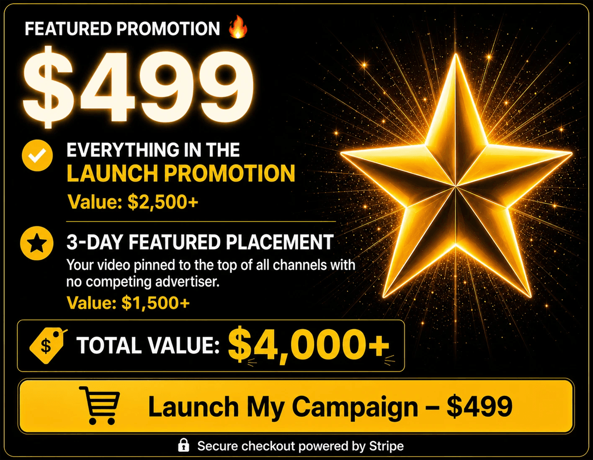 Featured Promotion — $499. Everything in the Launch Promotion plus 3-Day Featured Placement. Total value $4,000+.